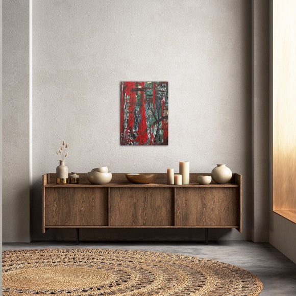 Dark Places, red, black, medium size, acrylic original, wall art design painting - Picture 11 of 12